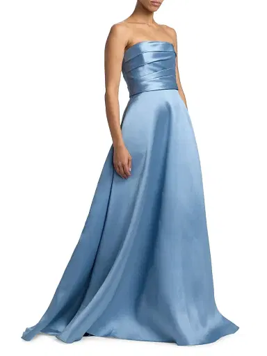 Amsale Women's Satin Strapless Fit & Flare Gown - Smokey Blue - Size 14 | Thumbnail 2