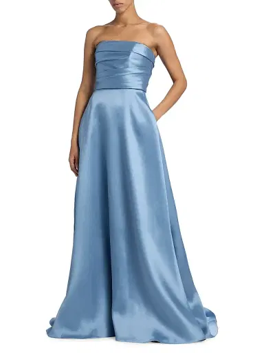 Amsale Women's Satin Strapless Fit & Flare Gown - Smokey Blue - Size 14 | Thumbnail 3