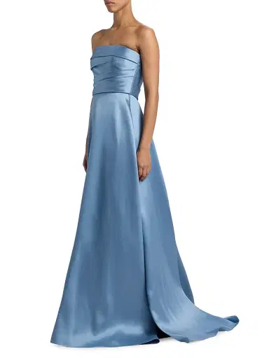 Amsale Women's Satin Strapless Fit & Flare Gown - Smokey Blue - Size 14 | Thumbnail 4