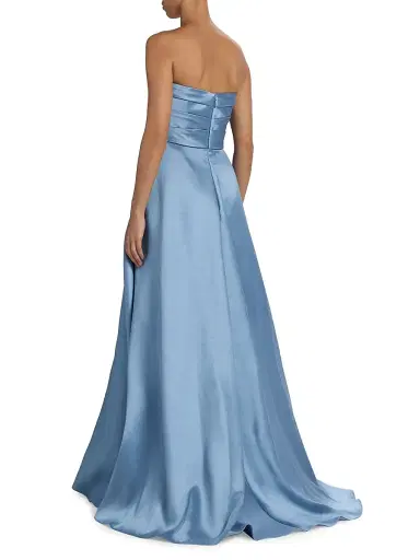 Amsale Women's Satin Strapless Fit & Flare Gown - Smokey Blue - Size 14 | Thumbnail 5