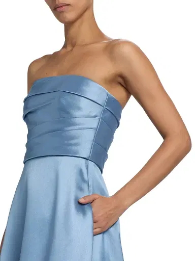 Amsale Women's Satin Strapless Fit & Flare Gown - Smokey Blue - Size 14 | Thumbnail 6