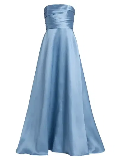 Amsale Women's Satin Strapless Fit & Flare Gown - Smokey Blue - Size 14 | Thumbnail 1