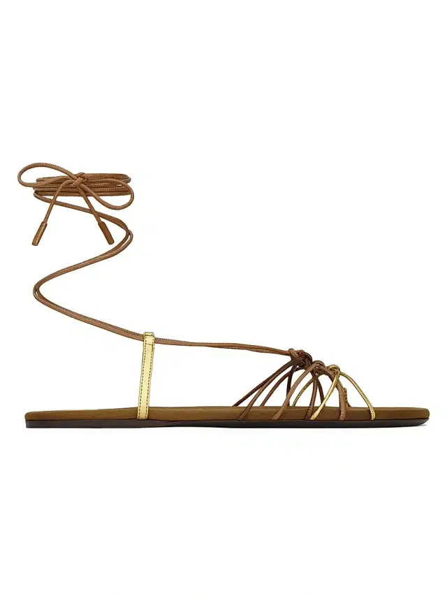 Women's Babylone Sandals in Smooth and Metallic Leather - Macadamia