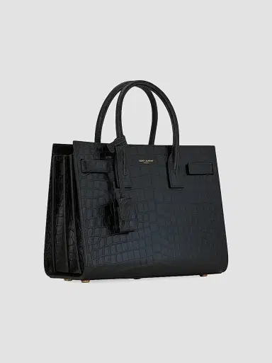 Saint Laurent Women's Sac De Jour Baby Top Handle Bag In Crocodile-Embossed Matte Leather - Black | Thumbnail 6