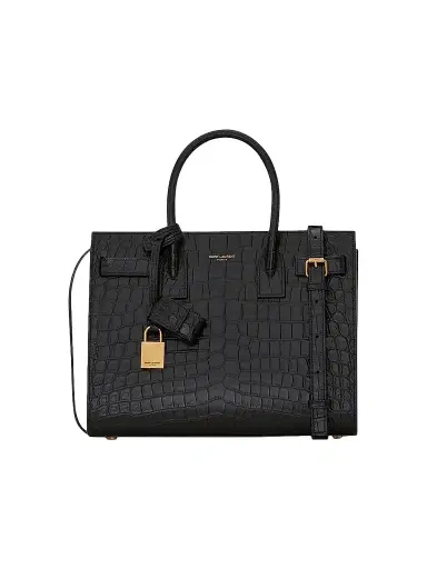 Saint Laurent Women's Sac De Jour Baby Top Handle Bag In Crocodile-Embossed Matte Leather - Black | Thumbnail 1