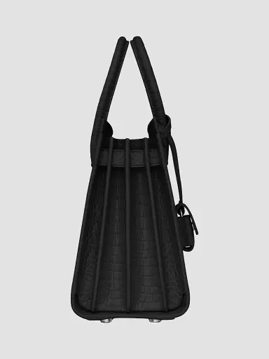 Saint Laurent Women's Sac De Jour Baby Top Handle Bag In Embossed Crocodile Shiny Leather - Black | Thumbnail 4 Saint Laurent Women's Sac De Jour Baby Top Handle Bag In Embossed Crocodile Shiny Leather - Black | Thumbnail 4