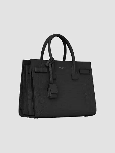 Saint Laurent Women's Sac De Jour Baby Top Handle Bag In Embossed Crocodile Shiny Leather - Black | Thumbnail 6 Saint Laurent Women's Sac De Jour Baby Top Handle Bag In Embossed Crocodile Shiny Leather - Black | Thumbnail 6