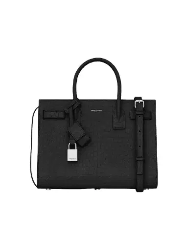 Saint Laurent Women's Sac De Jour Baby Top Handle Bag In Embossed Crocodile Shiny Leather - Black | Thumbnail 1 Saint Laurent Women's Sac De Jour Baby Top Handle Bag In Embossed Crocodile Shiny Leather - Black | Thumbnail 1