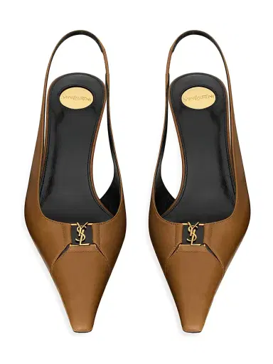 Saint Laurent Women's Babylone Breteuil Slingback Pumps in Smooth Leather - Macadamia - Size 9.5 | Thumbnail 3