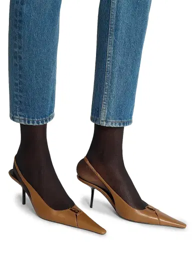Saint Laurent Women's Babylone Breteuil Slingback Pumps in Smooth Leather - Macadamia - Size 9.5 | Thumbnail 4