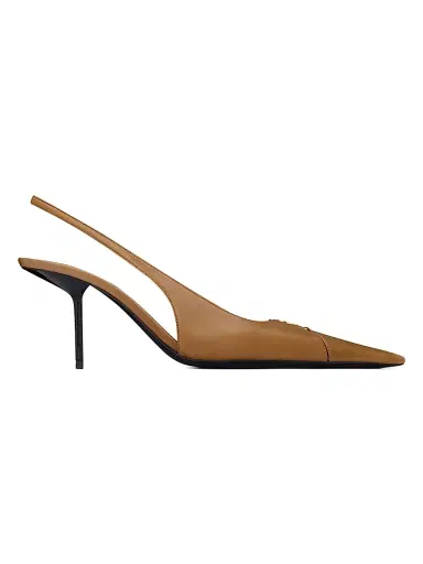 Saint Laurent Women's Babylone Breteuil Slingback Pumps in Smooth Leather - Macadamia - Size 9.5 | Thumbnail 1