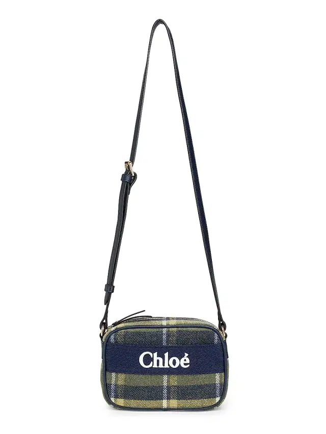 Chloé Girl's Logo Plaid Crossbody Bag - Green Navy Plaid