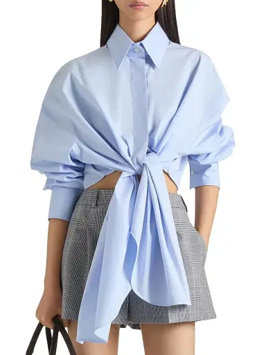 Givenchy Women's Asymmetric Shirt in Poplin - Baby Blue | Thumbnail 2
