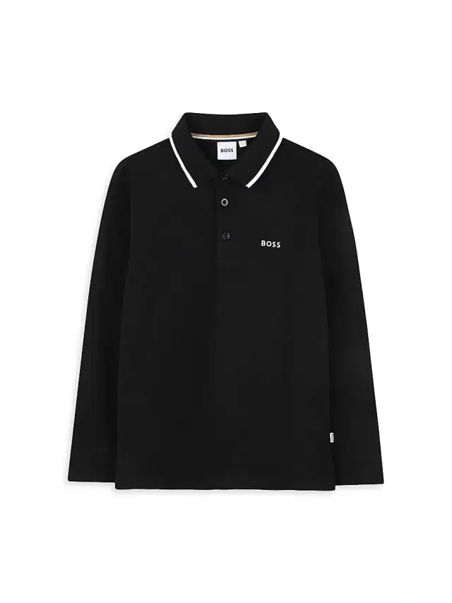 BOSS Little Boy's Logo Long-Sleeve Polo Shirt - Black