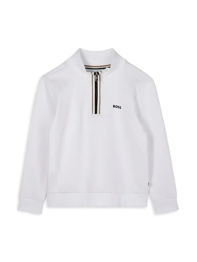 BOSS Little Boy's Logo Half-Zip Pullover - White