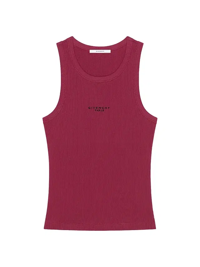 Women's Slim Fit Tank Top in Cotton with Paris Print - Red Cherry