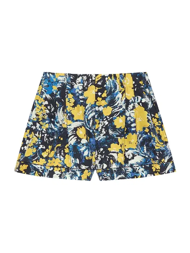 Women's Shorts in Viscose with Floral Print - Blue Yellow Women's Shorts in Viscose with Floral Print - Blue Yellow