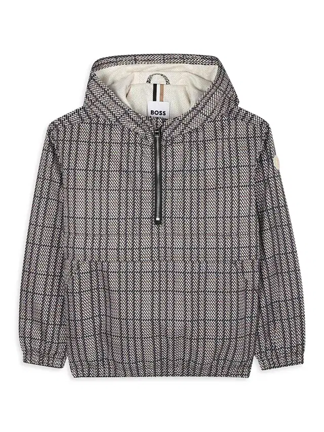 BOSS Little Boy's Half-Zip Hooded Windbreaker Jacket - Black