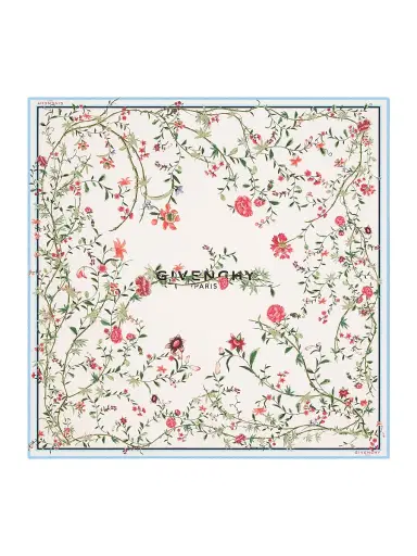Givenchy Women's Square Scarf in Silk with Floral Print - Baby Blue White | Thumbnail 1