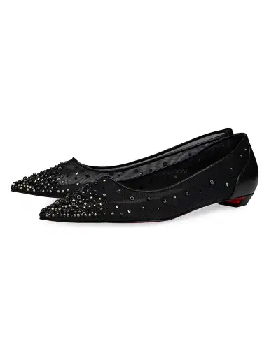 Christian Louboutin Women's Miss Z Degrastrassina Perla Leather Strass and Pearls Ballerinas - Black - Size 10 | Thumbnail 2 Christian Louboutin Women's Miss Z Degrastrassina Perla Leather Strass and Pearls Ballerinas - Black - Size 10 | Thumbnail 2