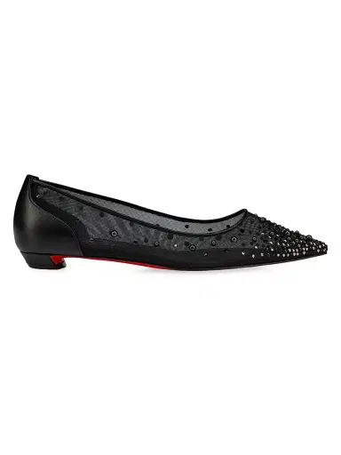 Christian Louboutin Women's Miss Z Degrastrassina Perla Leather Strass and Pearls Ballerinas - Black - Size 10 | Thumbnail 1 Christian Louboutin Women's Miss Z Degrastrassina Perla Leather Strass and Pearls Ballerinas - Black - Size 10 | Thumbnail 1
