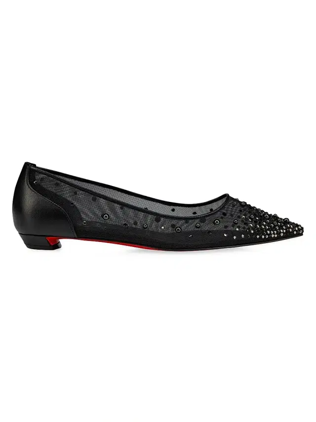 Christian Louboutin Women's Miss Z Degrastrassina Perla Leather Strass and Pearls Ballerinas - Black