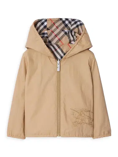 Burberry Baby's & Little Kid's Check Reversible Zip Hooded Jacket - Sand Check 6 Months | Thumbnail 3