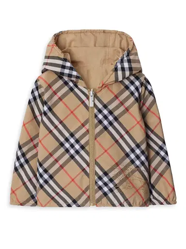 Burberry Baby's & Little Kid's Check Reversible Zip Hooded Jacket - Sand Check 6 Months | Thumbnail 1