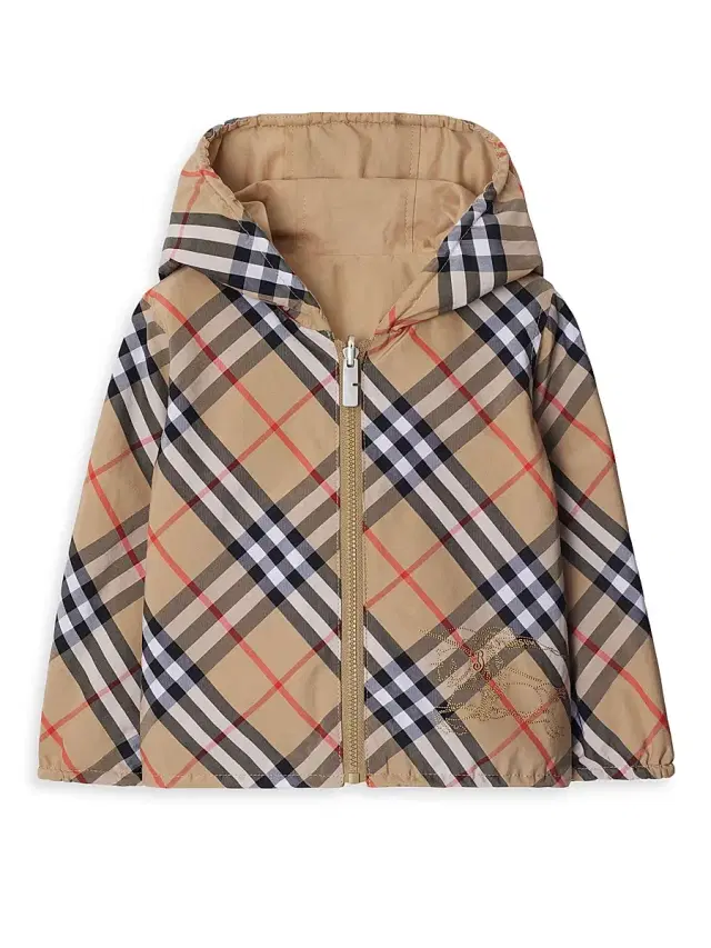 Burberry Baby's & Little Kid's Check Reversible Zip Hooded Jacket - Sand Check 6 Months