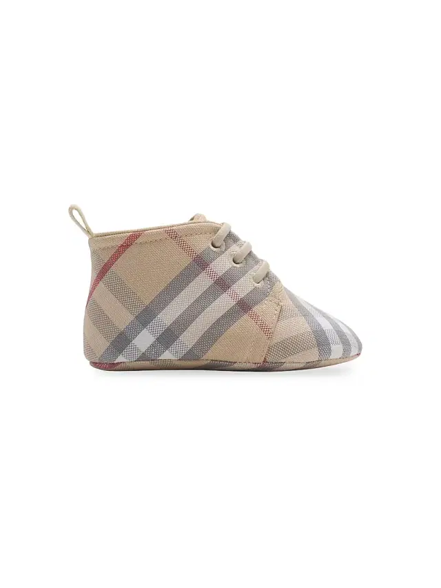 Baby's Corby Check Cotton Crib Shoes - Pale Stone Check 4 (Baby)