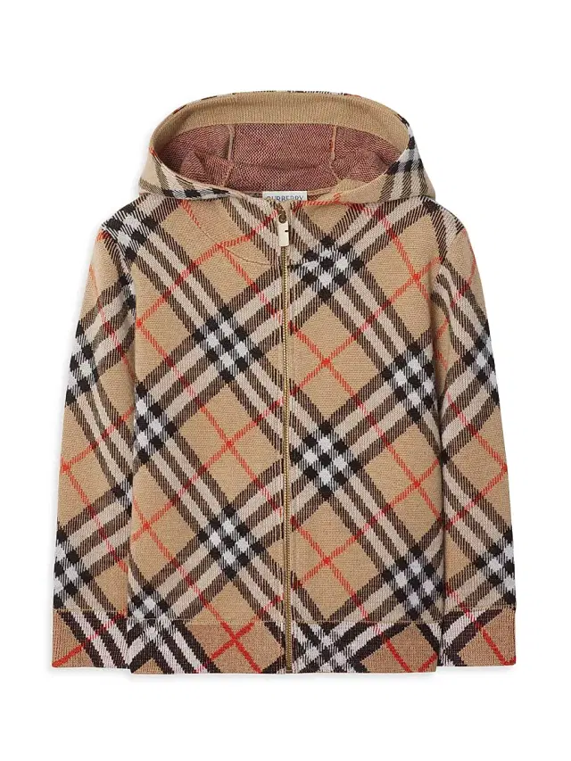 Burberry Baby's, Little Kid's & Kid's Check Wool Zip Hoodie - Sand Check