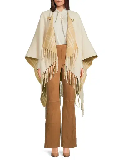 Burberry Women's EKD Fil Coupé Wool Cape - Tundra | Thumbnail 2 Burberry Women's EKD Fil Coupé Wool Cape - Tundra | Thumbnail 2