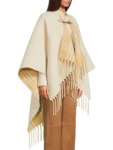 Burberry Women's EKD Fil Coupé Wool Cape - Tundra | Thumbnail 4 Burberry Women's EKD Fil Coupé Wool Cape - Tundra | Thumbnail 4