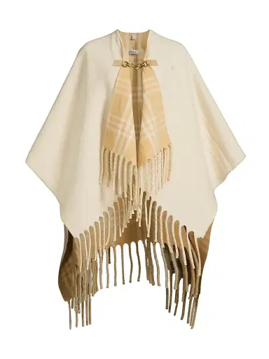 Burberry Women's EKD Fil Coupé Wool Cape - Tundra | Thumbnail 1 Burberry Women's EKD Fil Coupé Wool Cape - Tundra | Thumbnail 1