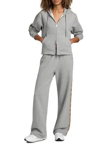 Burberry Women's Jodie Check Wide-Leg Sweatpants - Pale Grey Melange - Size XXS | Thumbnail 2