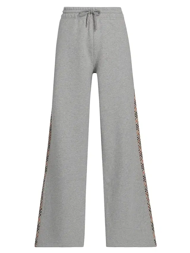 Burberry Women's Jodie Check Wide-Leg Sweatpants - Pale Grey Melange