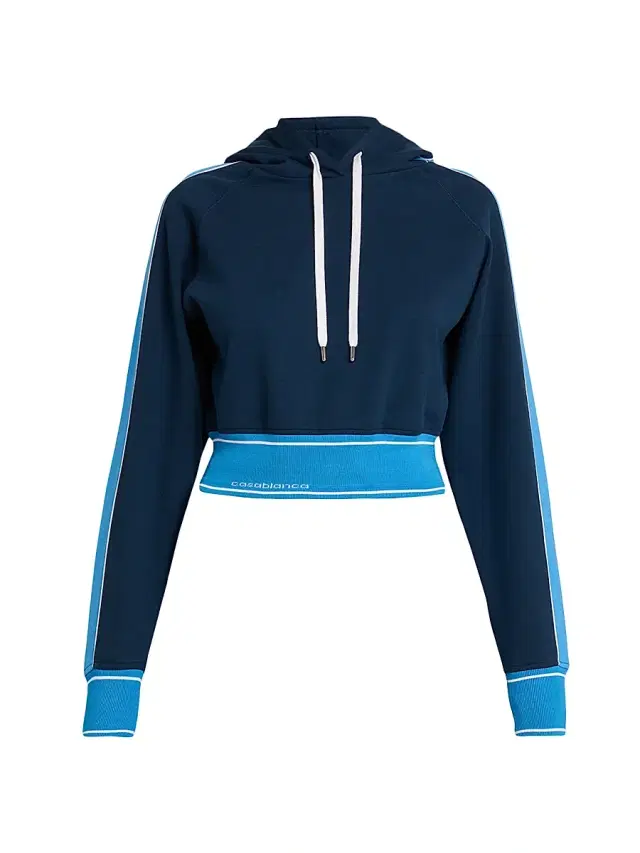 Casablanca Women's Striped Stretch-Cotton Hooded Sweatshirt - Navy