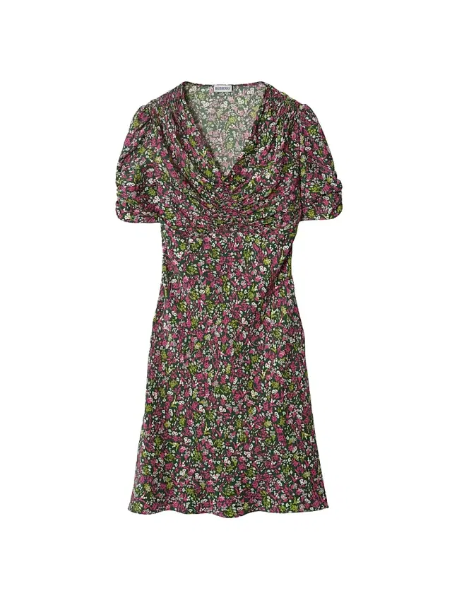 Burberry Women's Jade Ruched Floral Silk Minidress - Petunia Pink Pattern