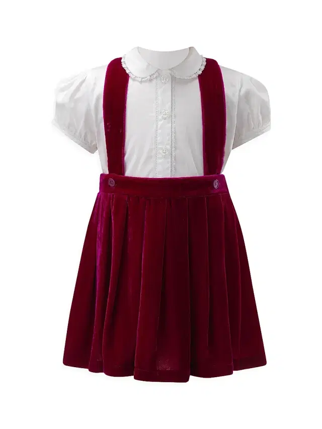 Eloise Little Girl's & Girl's Eloise Shirt & Velvet Pinafore Skirt Set - Dark Pink