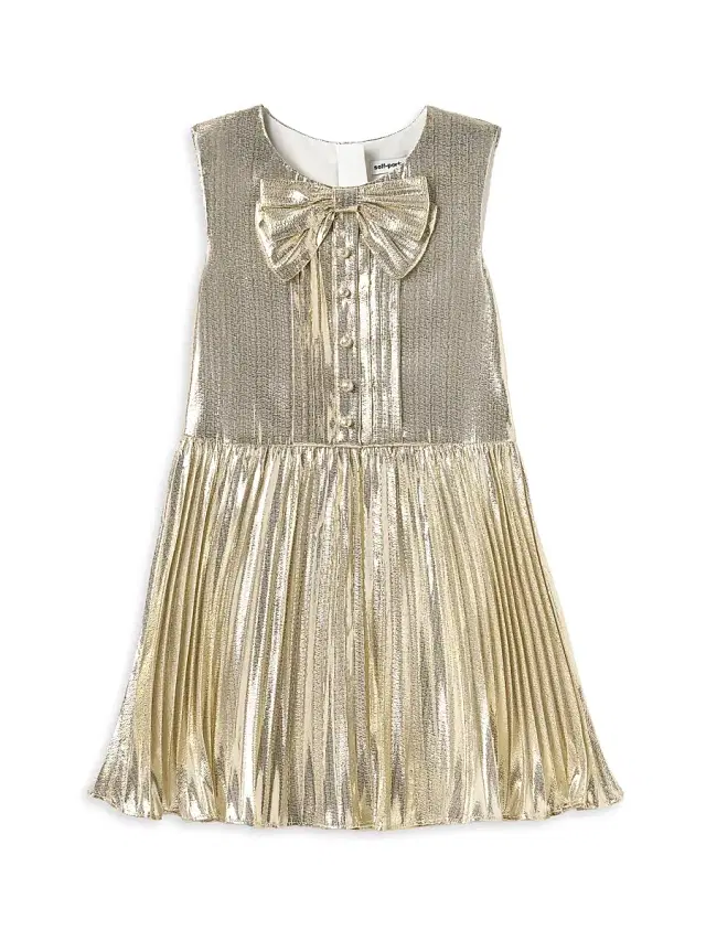 Self-Portrait Little Girl's & Girl's Metallic Pleated Dress - Gold