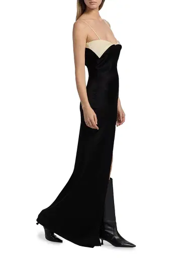 Nanushka Women's Nelma Folded Satin Maxi Dress - Black Ecru | Thumbnail 2