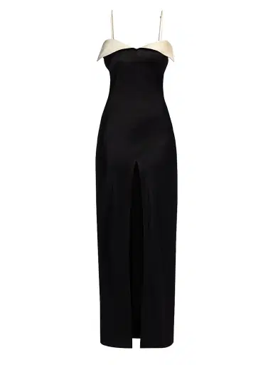 Nanushka Women's Nelma Folded Satin Maxi Dress - Black Ecru | Thumbnail 1
