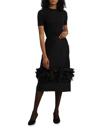 Toteme Women's Petal Wool-Silk Fitted Midi-Skirt - Black | Thumbnail 2 Toteme Women's Petal Wool-Silk Fitted Midi-Skirt - Black | Thumbnail 2