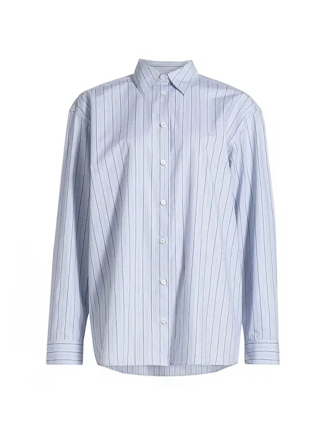 Women's Oversized Classic Stripe Button-Front Shirt - Ice Azure