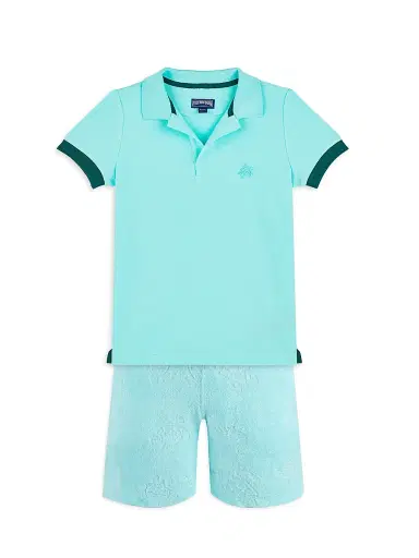 Vilebrequin Little Boy's & Boy's Piqué Polo Shirt - Lagoon | Thumbnail 2