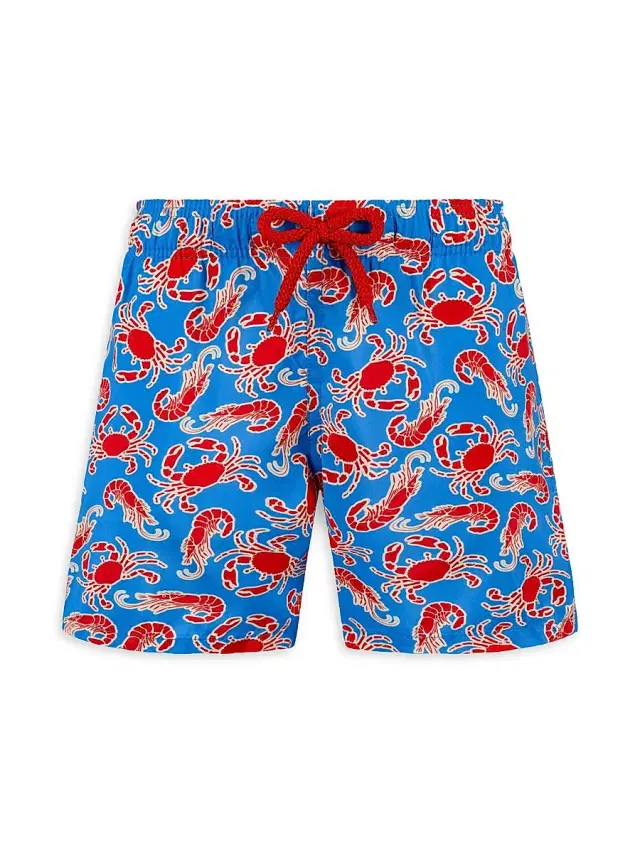 Little Boy's & Boy's Crab 'N' Shrimp Swim Trunks - Blue Multi