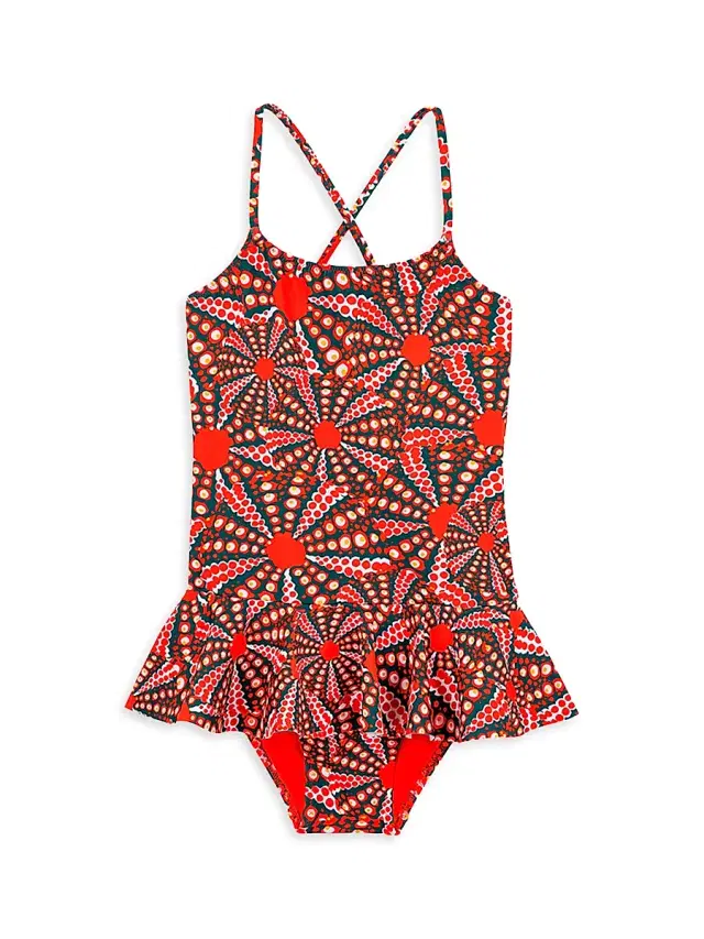 Vilebrequin Little Girl's & Girl's Oursinades Peplum One-Piece Swimsuit - Red