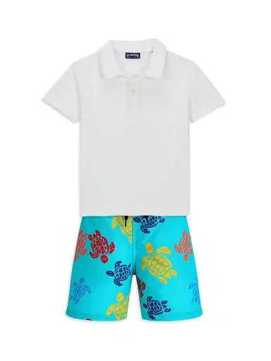Vilebrequin Little Boy's & Boy's Ronde Des Tortues Swim Shorts - Blue - Size 12 | Thumbnail 2