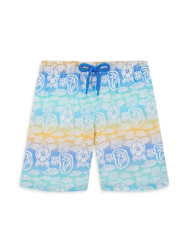 Vilebrequin Little Boy's & Boy's Ombré Tahiti Turtles Swim Trunks - White Multi