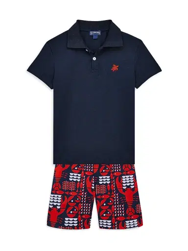 Vilebrequin Little Boy's & Boy's Turtle-Embroidered Polo Shirt - Navy Blue Marine | Thumbnail 2 Vilebrequin Little Boy's & Boy's Turtle-Embroidered Polo Shirt - Navy Blue Marine | Thumbnail 2